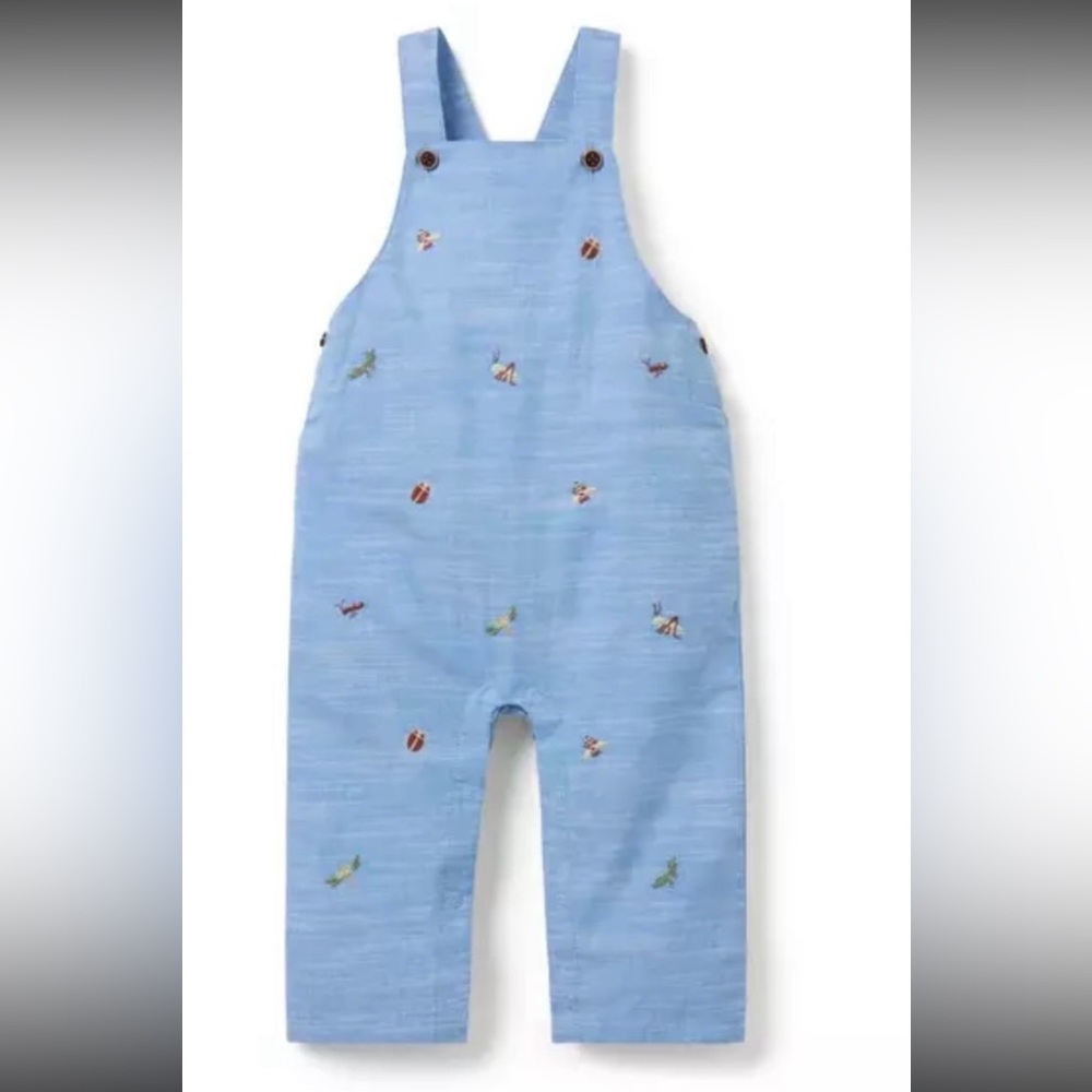 Janie and Jack Light Blue Embroidered Overalls